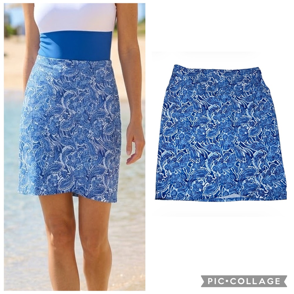 RipSkirt Hawaii NWT Wrap Skirt XL Blue Floral Print Beach Cover Up Stretch